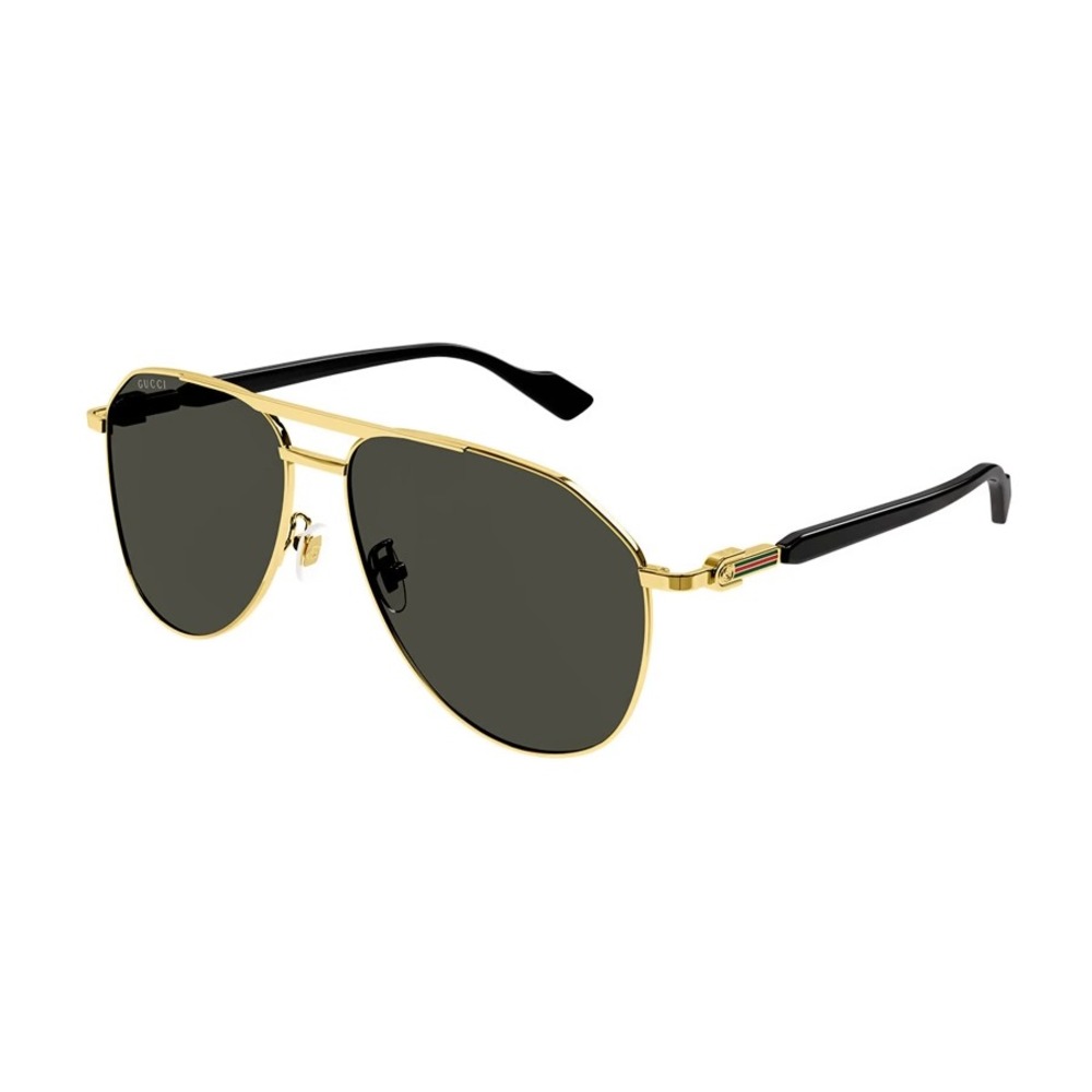 GUCCI Men's Sunglasses GG1220S- 001 Pilot Navigator Metal Gold Grey 59 mm NEW